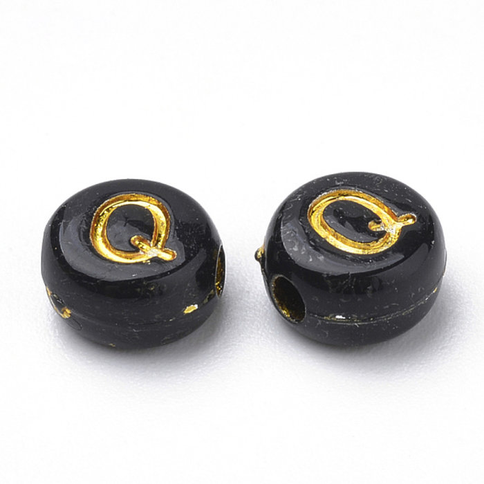 Complete Alfabet Mix Letterkralen Zwart met Gouden Letters 7mm, Voordeel Verpakking 400 stuks