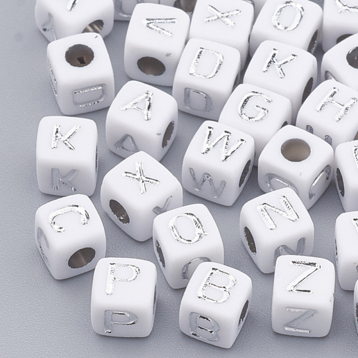 Siliconen Letterkralen - Wit Parel Print - 12 mm - Vierkant - Hele