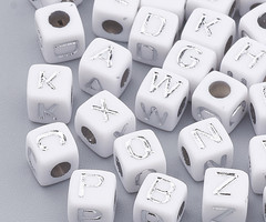Letterkralen Vierkant Wit met Zilver 5mm, 400 stuks