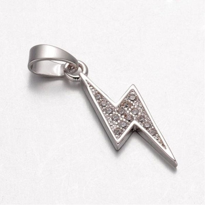Luxurious Brass Charm Silver with Zirconia 20x8mm Lightning Bolt