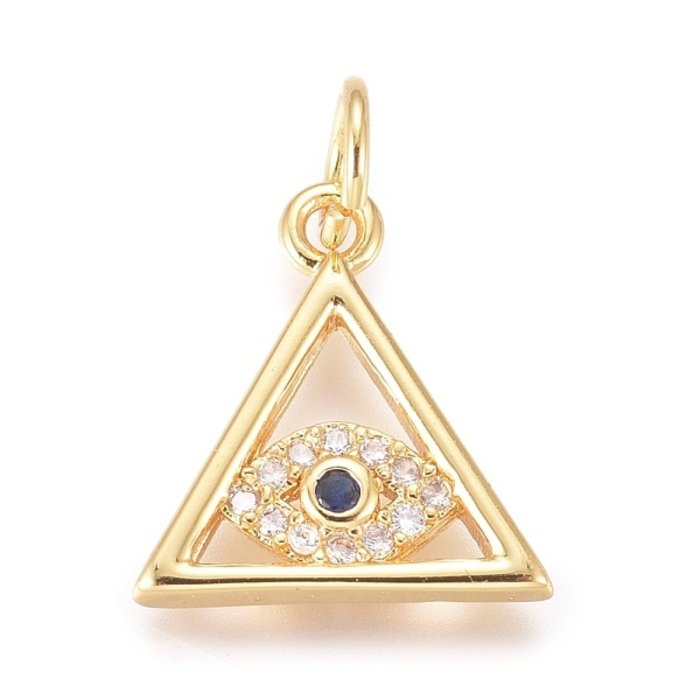 Luxe Brass Bedel Gold Plated met Zirkonia Driehoek met Evil Eye 13x12mm