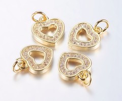 Luxurious Brass Charm with Zirconia 13x11mm Heart
