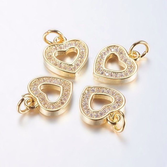 Luxurious Brass Charm with Zirconia 13x11mm Heart