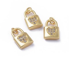 Charm with Zirconia 15x10mm Lock with Heart