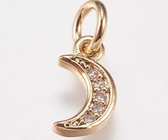 Luxurious Brass Charm Gold Plated with Zirconia 9x5mm Moon