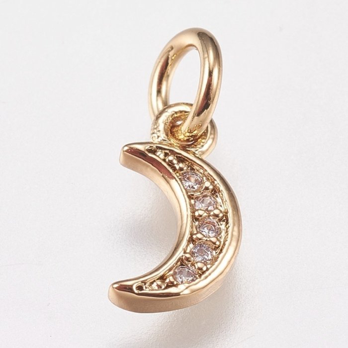 Luxurious Brass Charm Gold Plated with Zirconia 9x5mm Moon