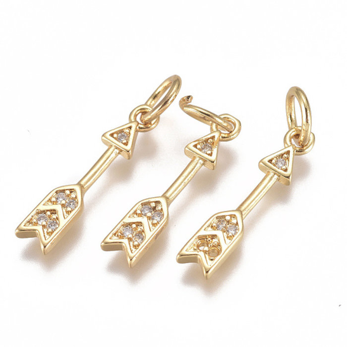 Luxurious Brass Charm Gold Plated with Zirconia 17x3mm Arrow