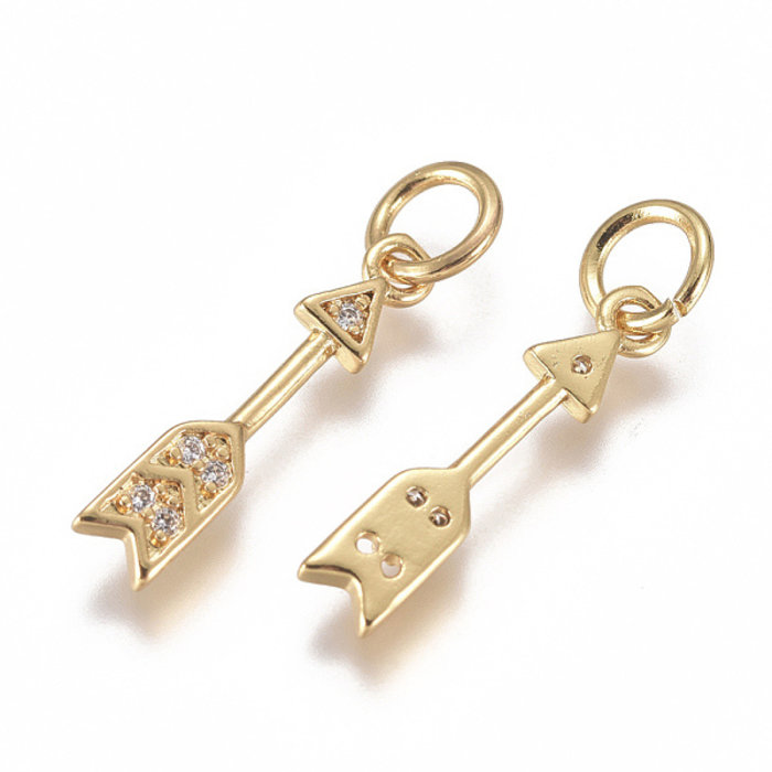 Luxurious Brass Charm Gold Plated with Zirconia 17x3mm Arrow