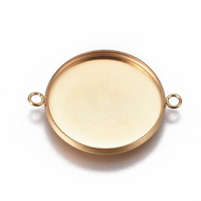 Stainless Steel Tussenzetsel Gold Plated 28x22mm voor 20mm Cabochon, 3 stuks