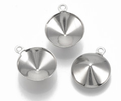 3 pieces Stainless Steel Charm Silver for Rivoli Rhinestone 12mm