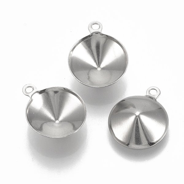 Stainless Steel Charm Silver for Rivoli Rhinestone 12mm, 3 pieces