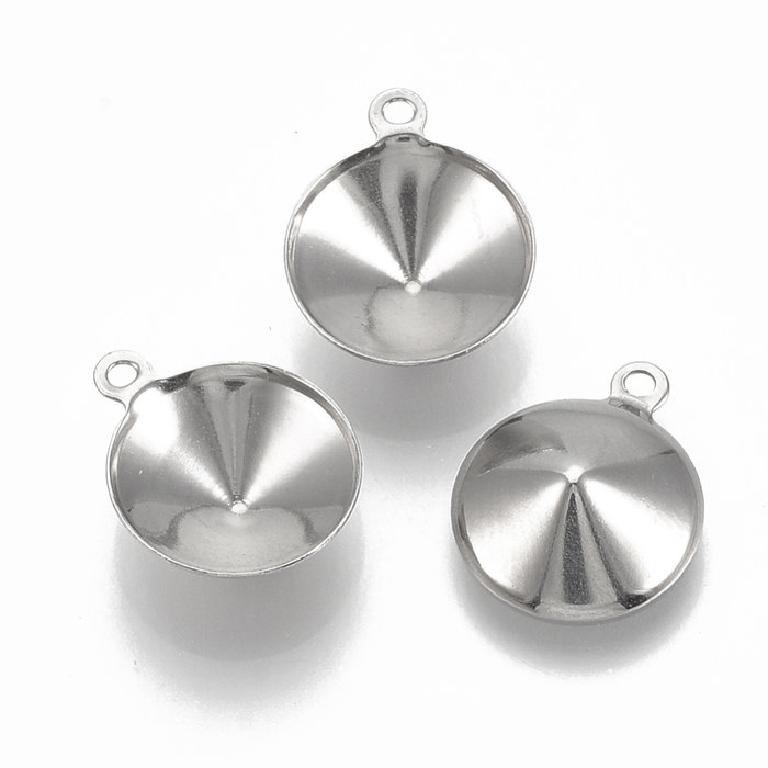 Stainless Steel Bedel Zilver voor 12mm Rivoli Puntsteen, 3 stuks