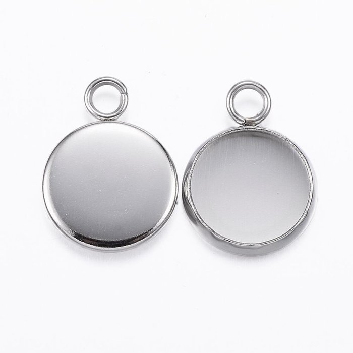 Stainless Steel Charm Silver 15x12mm fits 10mm Cabochon, 3 pieces