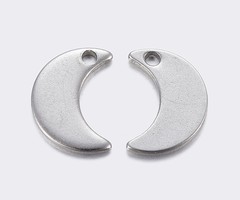 4 pieces Stainless Steel Moon Charm 10x7mm Silver