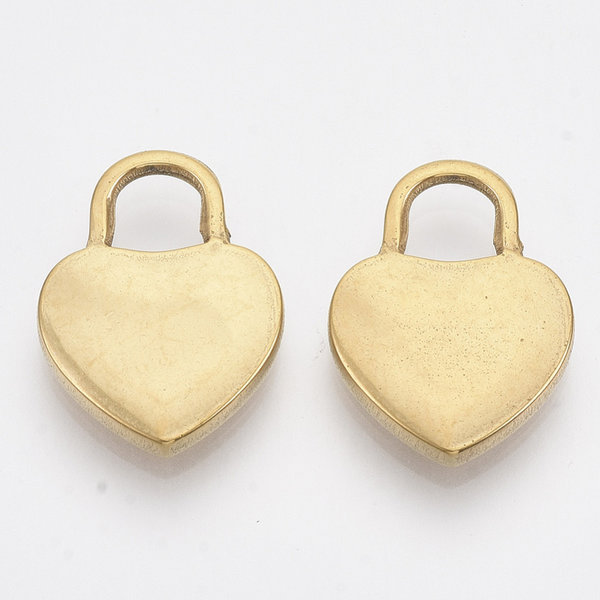 Stainless Steel Heart Lock Charm Gold 20x15mm
