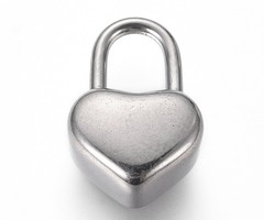 Stainless Steel Heart Lock Bedel Zilver 16x11mm
