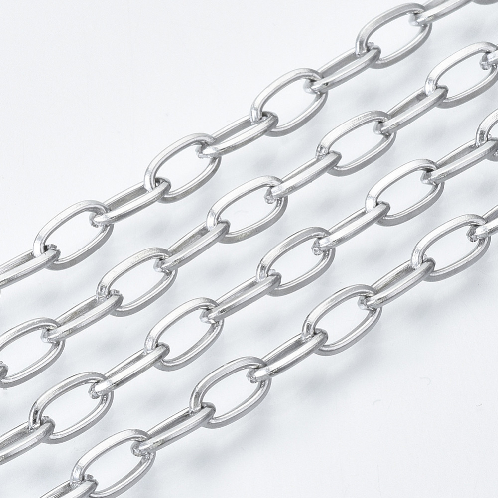 Stainless Steel Cable Chain Silver 7x4mm, 1 meter