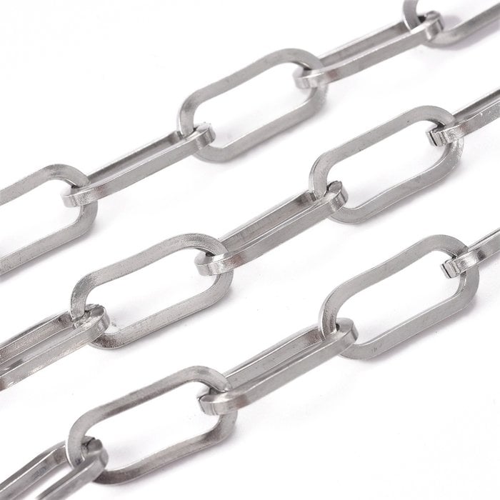 Stainless Steel Chunky Chain Silver 14x6mm, 1 meter