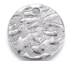 5 pieces Stainless Steel Coin Charm with Carving  Silver 12mm