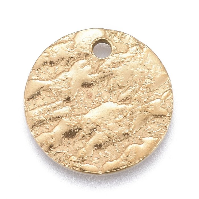 5337 Stainless Steel Muntje Bedel met Reliëf Gold Plated 10.5mm, 5 stuks
