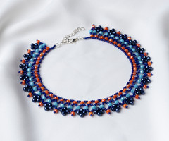 Beadwork Necklace in Blue and Orange