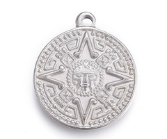 Stainless Steel Coin Charm Maya Silver 24x20mm