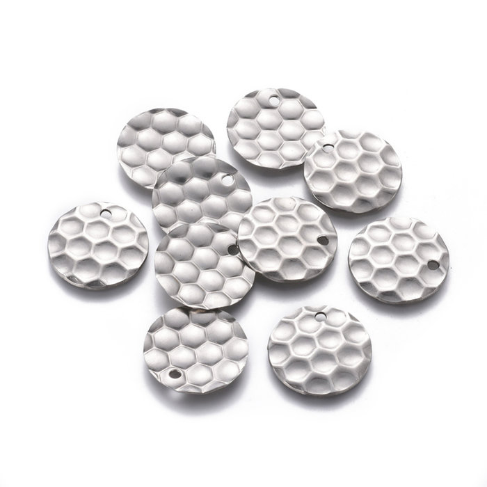 Stainless Steel Charm Honeycomb Print Silver 20mm, 5 pieces