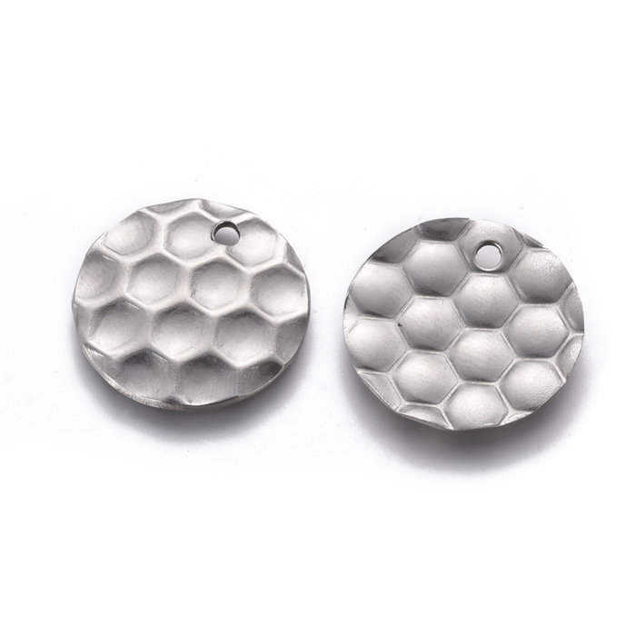 Stainless Steel Charm Honeycomb Print Silver 20mm, 5 pieces