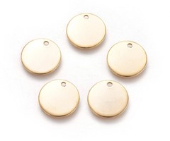 5 pieces Stainless Steel Coin Charm 15mm Gold Plated