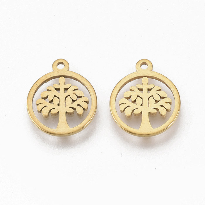 5348 Stainless Steel Charm Tree of Life Gold Plated 12x10mm, 3 pieces