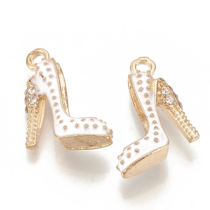 Pumps Charm Gold and White with Rhinestones 17x14mm