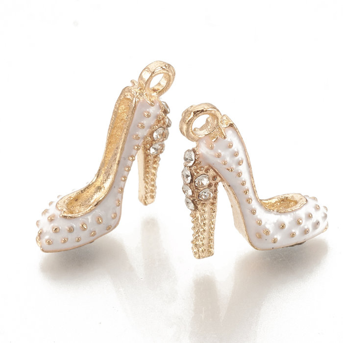 Pumps Charm Gold and White with Rhinestones 17x14mm