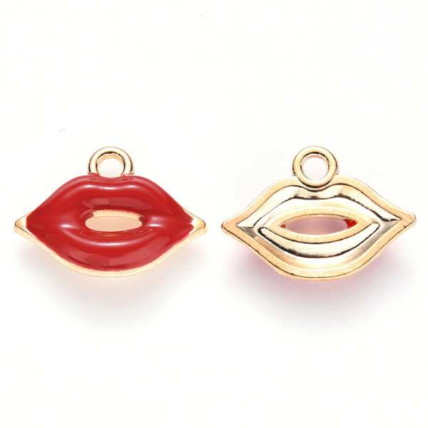 Lips Charm Gold Red 13x18mm