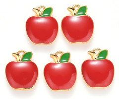 Apple Charm Red Green 15x12mm