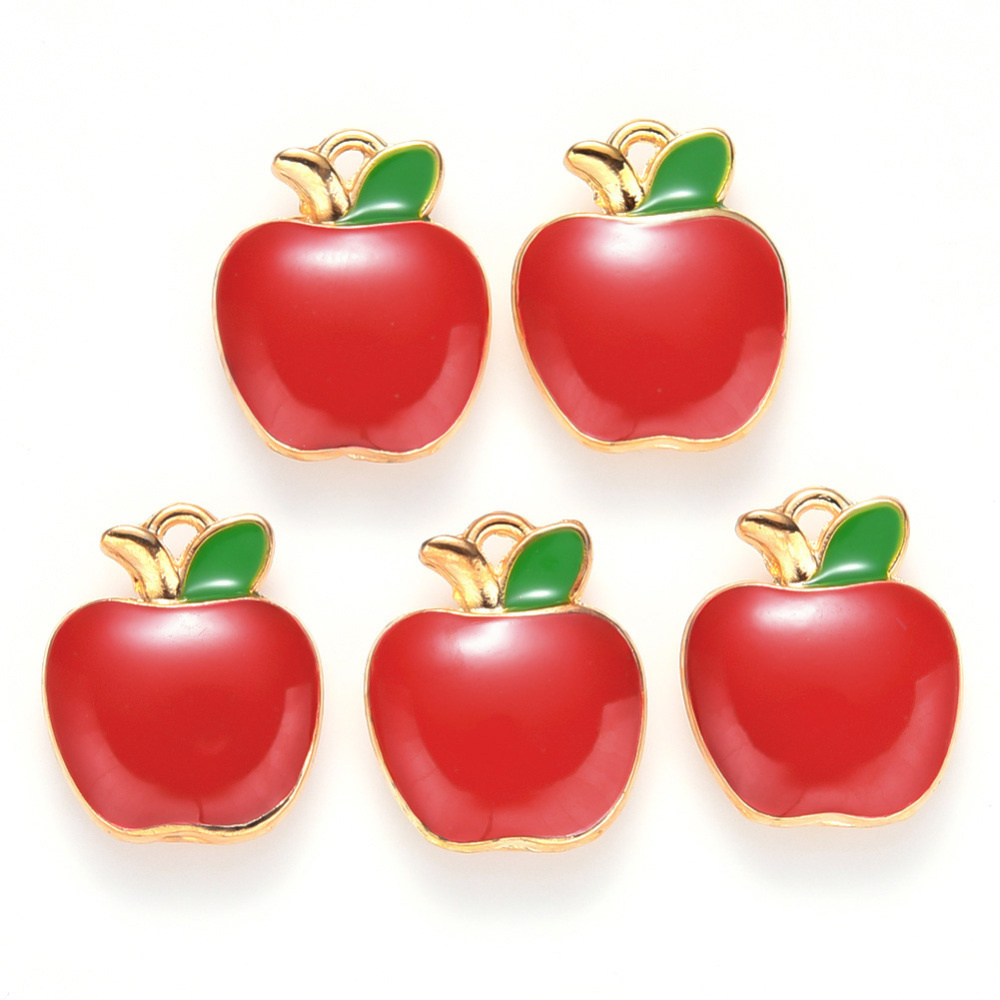 Apple Charm Red Green 15x12mm