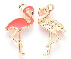 Flamingo Charm Gold Coral 26x14mm