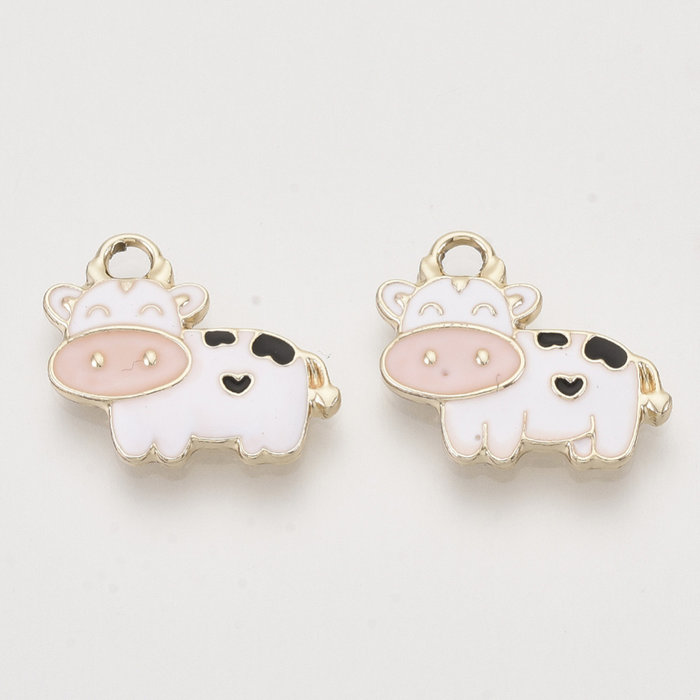 Cow Charm Pink White 16x19mm