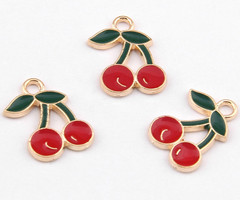 Cherries Charm Red Green 13x18mm