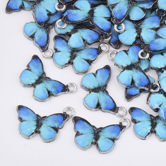 Butterfly Charm Silver Blue Black 13.5x20mm