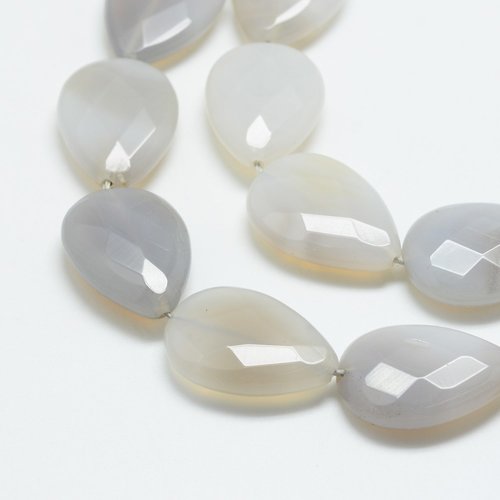 Grey Agate Faceted Dropbeads 18x13mm, strand 22 pieces 