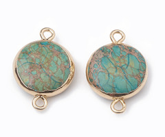 Natural Jasper Round Link 24x17mm Gold Turquoise