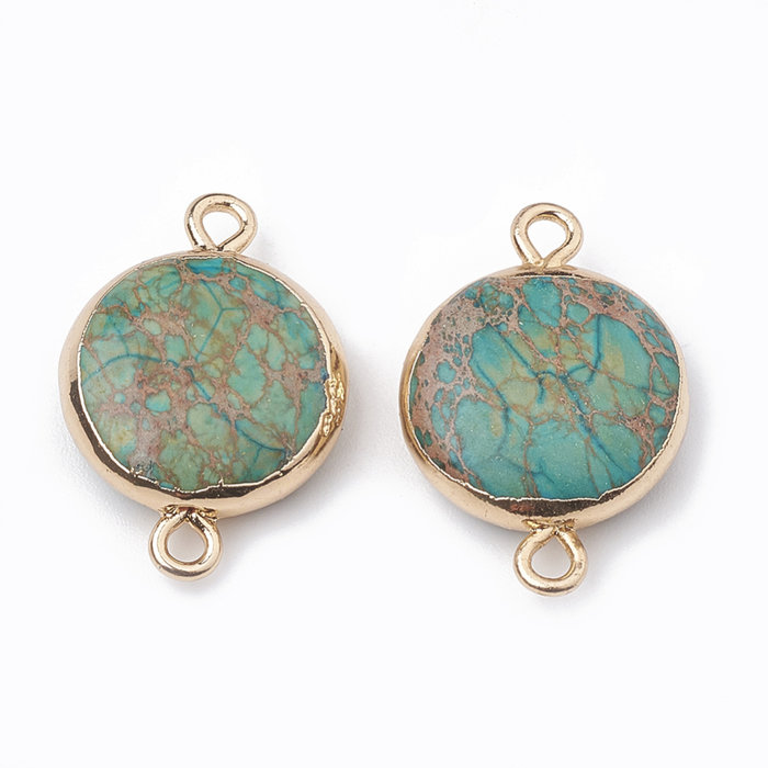 Natural Jaspis Rond Tussenzetsel 24x17mm Goud Turquoise