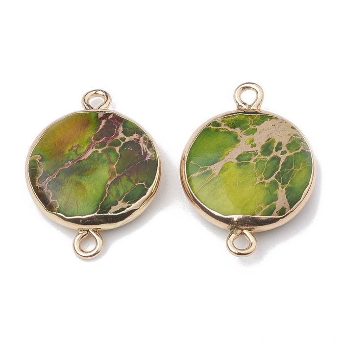 Natural Jaspis Rond Tussenzetsel 22x14mm Goud Groen