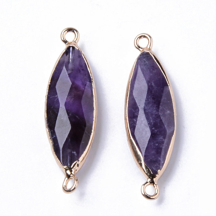 Natural Amethyste Faceted Link Gold Plated 34x10mm
