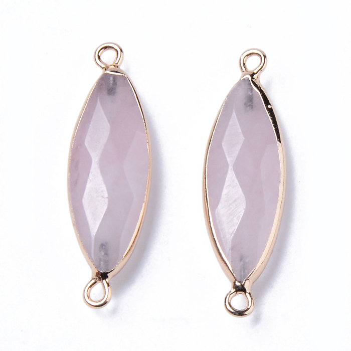 Facet Tussenzetsel Natural Rozenkwarts Gold Plated 34x10mm