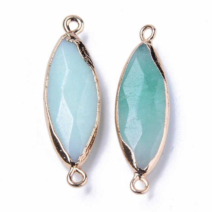 Natural Amazonite Faceted Link Gold Plated 34x10mm