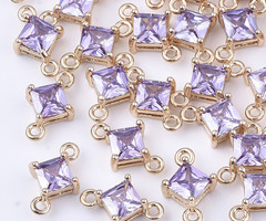 Rhombus Crystal Glass Connector 11x7mm  Purple