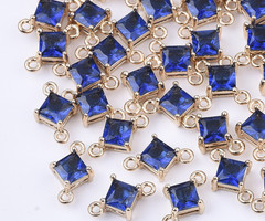 Rhombus Crystal Glass Connector 11x7mm  Blue