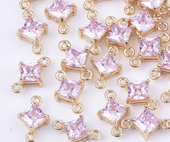 Rhombus Crystal Glass Connector 11x7mm Pink