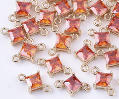 Rhombus Crystal Glass Connector 11x7mm Shiny Orange